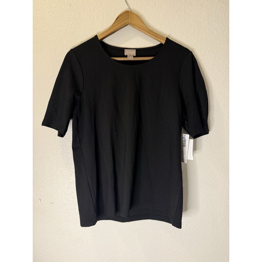 Chico's Size 1 Black Ponte 3/4 Sleeve‎ Top Pullover Basic NEW